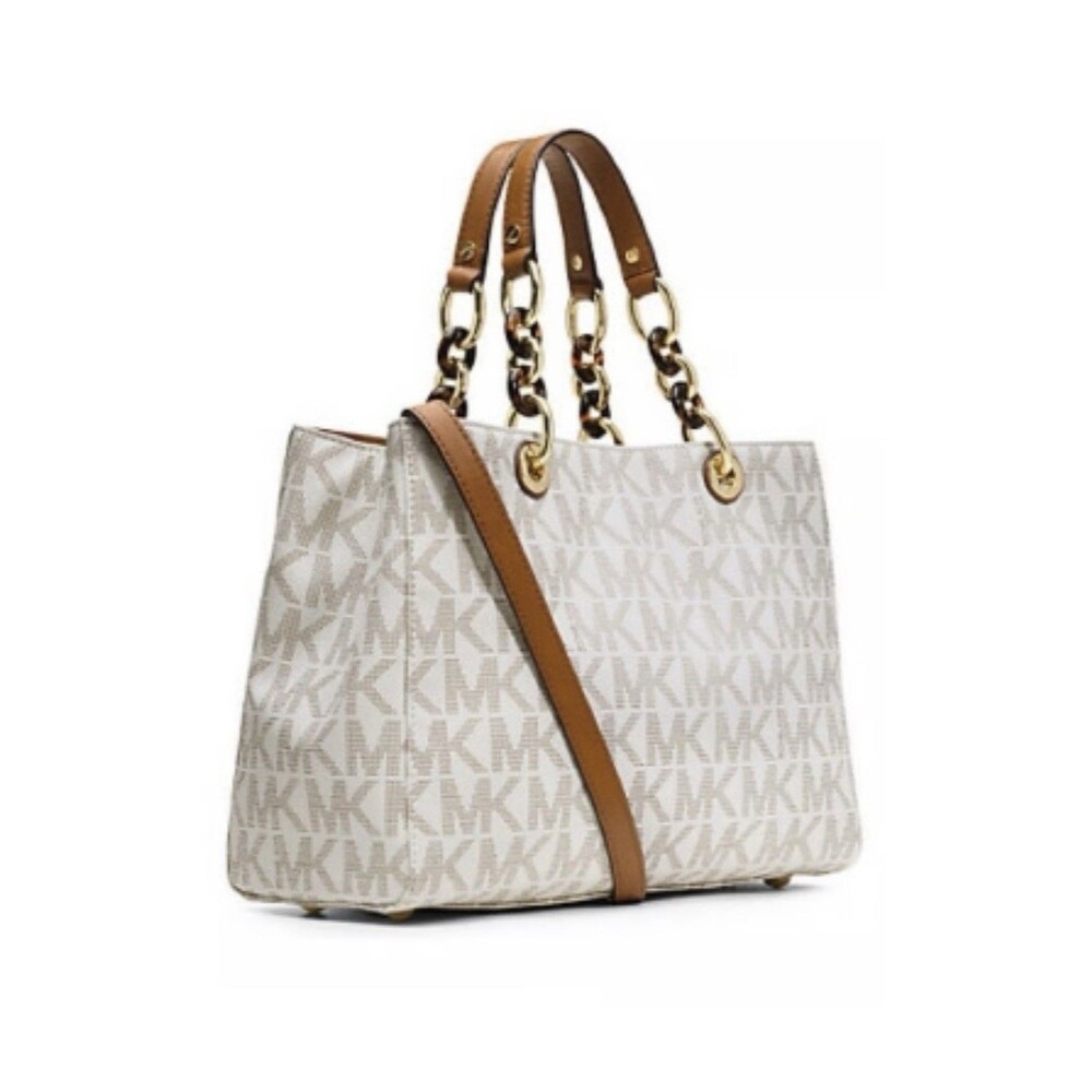 Michael Kors Cynthia Medium Satchel w/Crossbody Strap Tortoise Chain Link $400